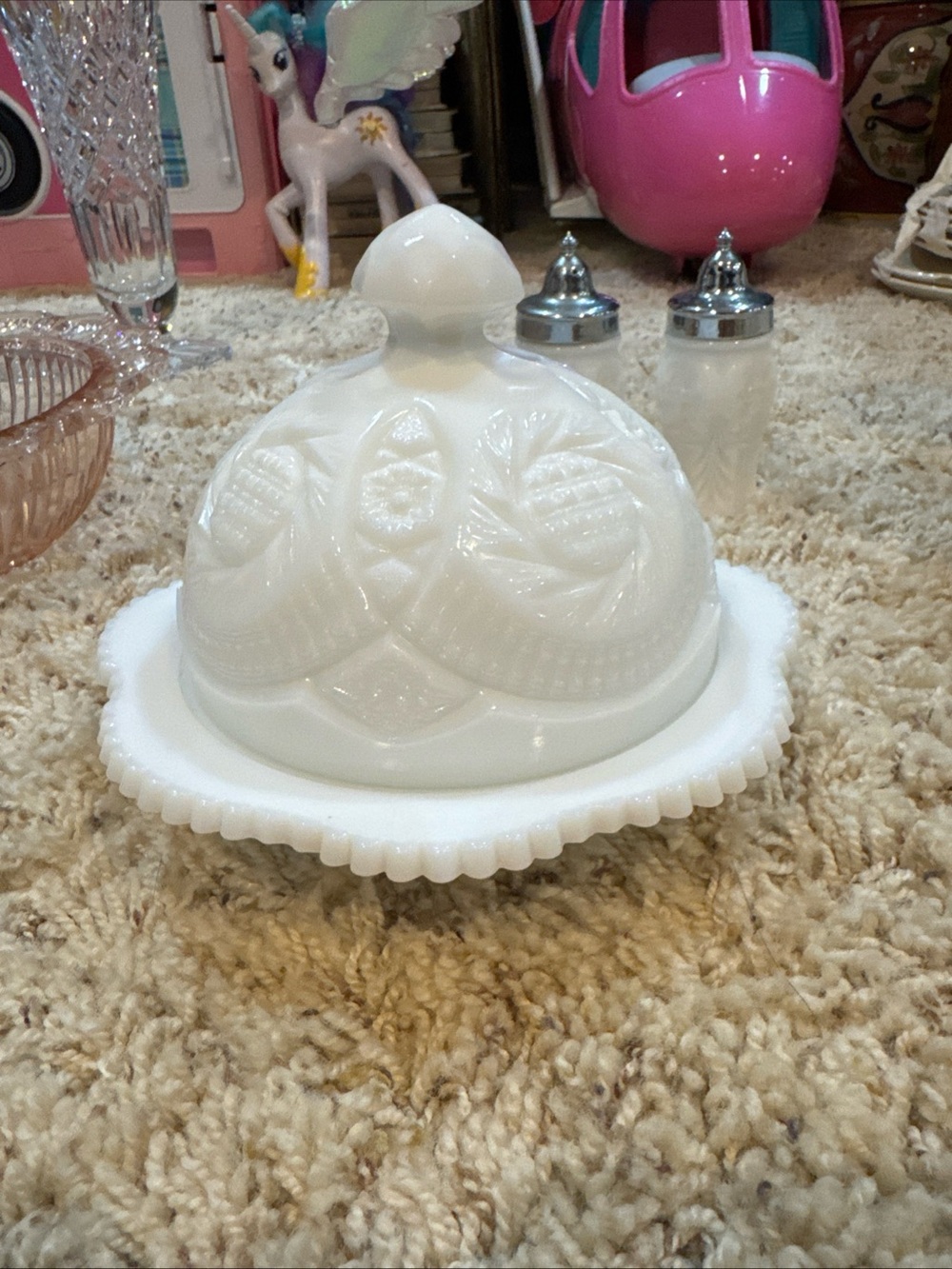 White Milk Glass Covered Butter Dish